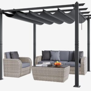 Pergola 2,97 x 2,97 x 2,3 m, altánok so strechou proti slnku, záhradný altánok s triedou ochrany UV50+, strieška nad terasovým altánkom, záhradný stan na terasy, záhrady, verandy, dvory (sivý)