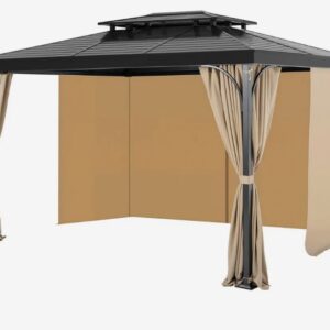 Záves na altánok 2840x2840x2040 mm, 4-panelové bočné závesy na zabezpečenie súkromia so zipsami, slnečné závesy ako náhrada za terasový prístrešok, IBA závesy, khaki