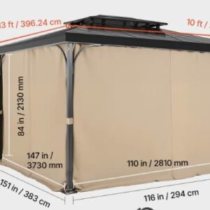 Závesy na altánok 2810x3730x2130 mm, 4-panelové bočné závesy na súkromie so zipsami, slnečné závesy ako náhrada za terasový prístrešok, IBA závesy, khaki