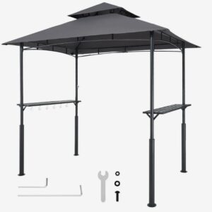 Altánok BBQ, 2430x1500x500 mm, grilovacia strieška na vonkajší gril, 2-úrovňová strieška na altánok BBQ, záhradný altánok s dvojitou strechou a vystuženými podpornými nohami, na terasu, dvor a záhradu