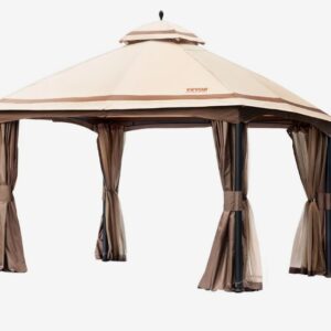 Záhradný altánok pre 10-12 osôb, 393 x 325 cm, s moskytiérou, kovovým rámom a PU potiahnutou polyesterovou strieškou z 180G, na terasu, záhradu, trávnik