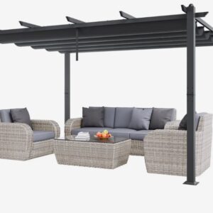 Pergola 10'x13' zaťahovacia vonkajšia pergola so strieškou, hliníková pergola s zaťahovacou strieškou, moderná pergola so slnečnou strechou na terasy, záhrady, verandy, dvory (sivá)