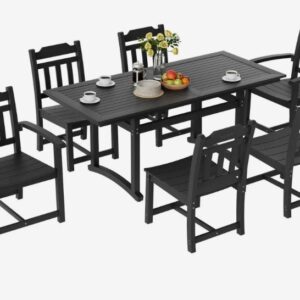 7-dielna záhradná súpravapecifikácia produktu Model WS-SS-002 Farba Čierna materiál Vysoko odolný polystyrén (HIPS) Nosnosť (tabuľka) 330 libier / 150 kg Nosnosť (stolička) 330 libier / 150 kg Čistá hmotnosť (tabuľka) 79 libier / 36 kg Čistá hmotnosť (2 stoličky) 55 libier / 25 kg Čistá hmotnosť (2 bočné stoličky) 45 libier / 20,55 kg, balkónový nábytok, 1 stôl + 6 stoličiek, sedacia súprava 150 kg / 150 kg, odolná voči poveternostným vplyvom, odolná voči slnku, jedálenská súprava, záhradný nábytok na terasu, moderný balkónový nábytok, čierna