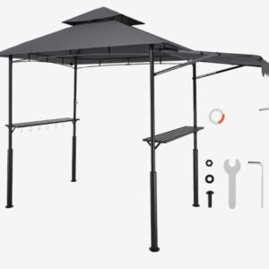 Altánok BBQ, 2430x1500x500 mm, grilovacia strieška na vonkajší gril, 2-úrovňová strieška na altánok BBQ, záhradný altánok s dvojitou strechou a prídavnou markízou, na terasu, dvor a záhradu