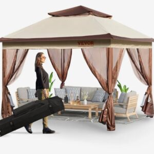 Záhradný stan Pavilion 334x334x281cm, skladací pavilón z oxfordskej látky s PU povrchovou úpravou 250D vrátane úložného vrecka, párty stan pre 8-10 osôb, vysúvací stan, záhradný pavilón ideálny na