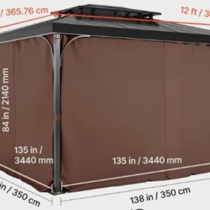 Záves na altánok 3440x3440x2130 mm, 4-panelové bočné závesy na zabezpečenie súkromia so zipsami, slnečné závesy ako náhrada za terasový prístrešok, IBA závesy, hnedý