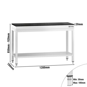 Pracovný stôl z nehrdzavejúcej ocele PREMIUM - 1200x700mm - so základnou policou - vrátane žulovej pracovnej dosky