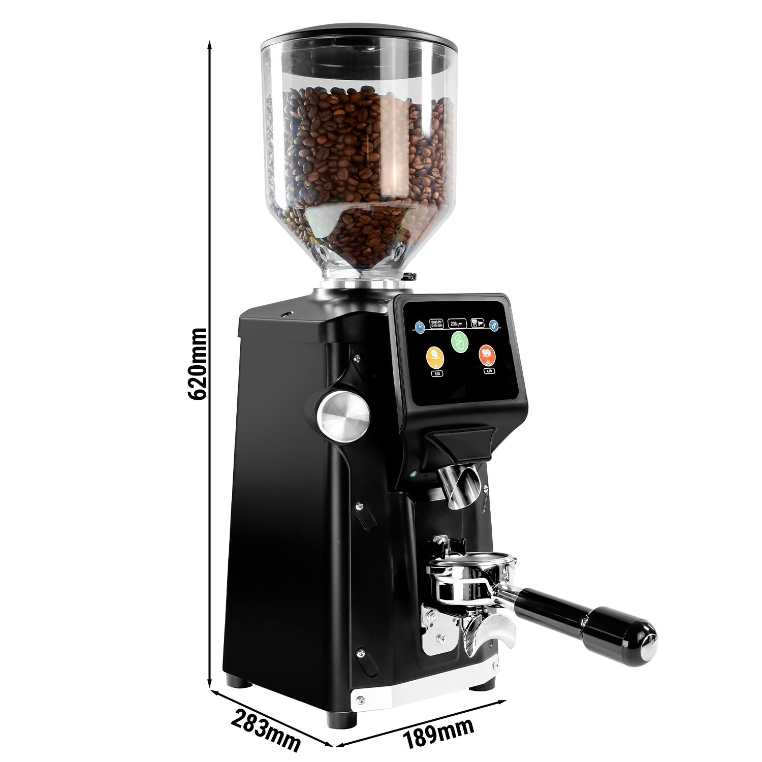 Mlynček na kávu - 1,2 kg - s chladiacim systémom - plochý mlecí kotúč Ø 83 mm - automatická detekcia portafiltra - čierny