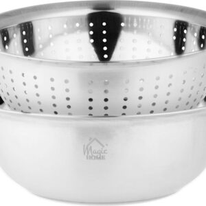 Cedník MagicHome, 26,5 cm, s miskou, okrúhle otvory, nerez