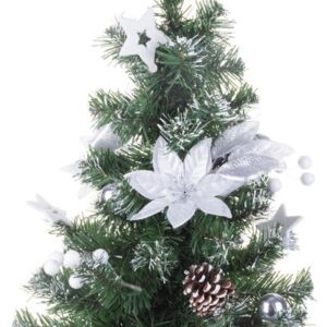 Stromček MagicHome Vianoce, ozdobený, strieborný, kvet, 50 cm