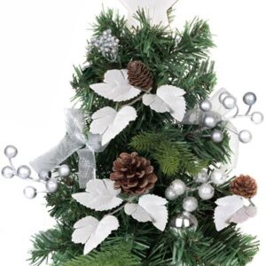 Stromček MagicHome Vianoce, ozdobený, strieborný, s listami, 40 cm