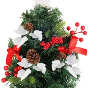 Stromček MagicHome Vianoce, ozdobený, červený, s listami, 40 cm