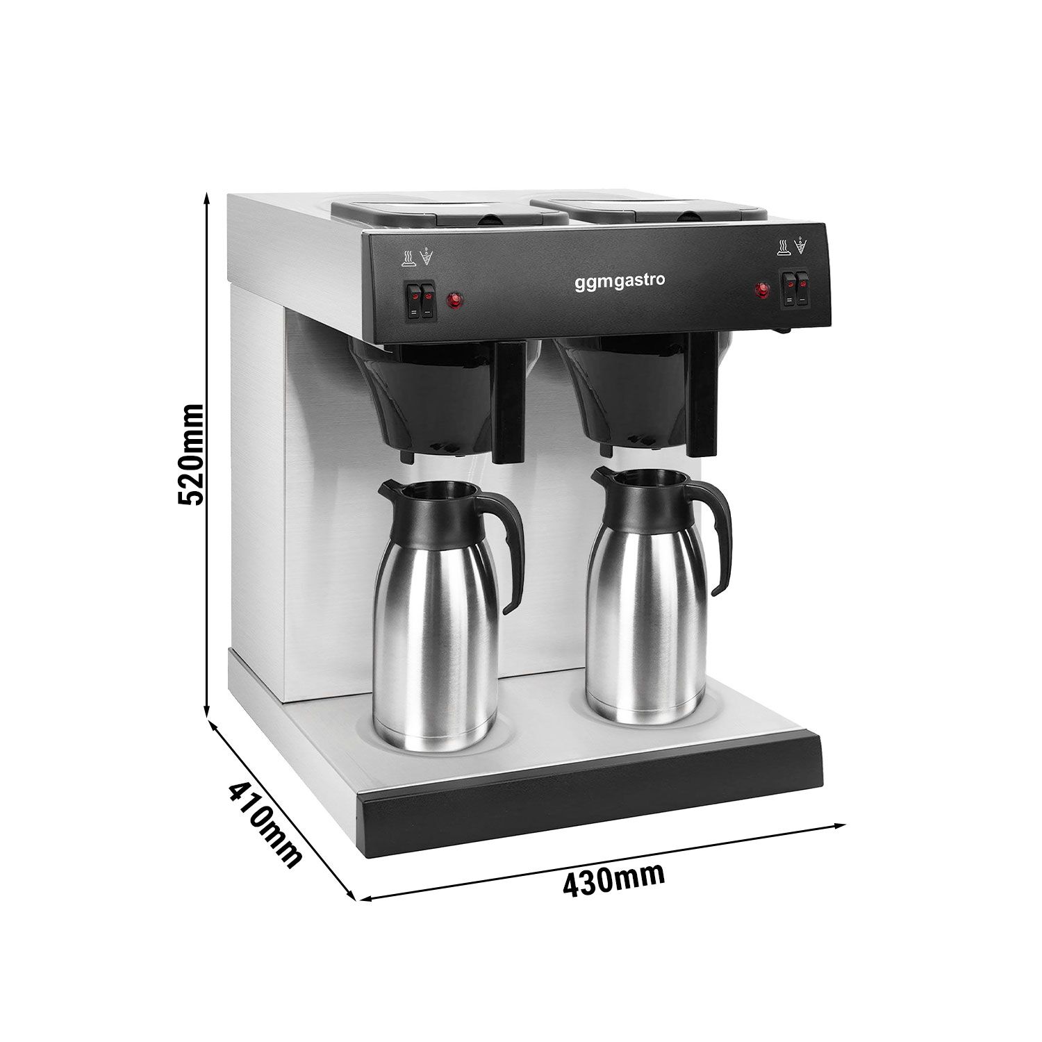 Kávovar na filtrovanú kávu - 2 x 2 litre - 2,8 kW - s 2 platňami - vrátane 2 2-litrových izolovaných kanvíc