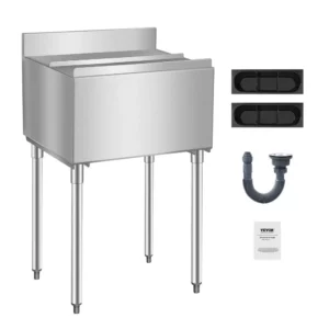 Nádoba na ľad, 28 l pod pult (761 x 483 x 937 mm) z nehrdzavejúcej ocele s posuvným vekom a nastaviteľnými guľovými nožičkami, chladiaci vozík do baru, reštaurácie, kuchyne, strieborný