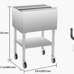 Nádoba na ľad, Chladiaci vozík z nehrdzavejúcej ocele s posuvným vekom, spodným úložným priestorom, nastaviteľnými guľovými nožičkami, pre bary a reštaurácie
