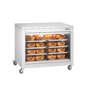 Ohrievacia skrinka na potraviny - so sklenenými posuvnými dverami, skleneným zadným panelom a 4 policami