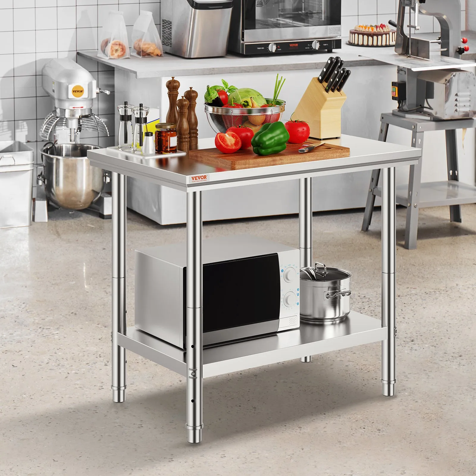 Pracovný stôl z nehrdzavejúcej ocele 900 x 600 x 70 mm na prípravu jedla, šitie, pranie, tvorenie, použitie v garáži atď. – Obrázok 2