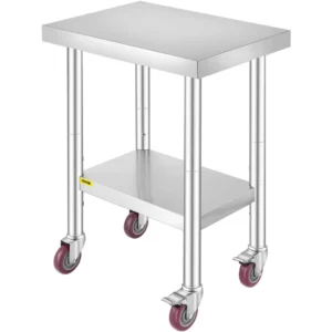 Pracovný stôl z nehrdzavejúcej ocele 609,6 x 457,2 x 863,6 mm, nerezový cateringový pracovný stôl s nosnosťou 100 kg, stôl na prípravu jedla, komerčný pracovný stôl
