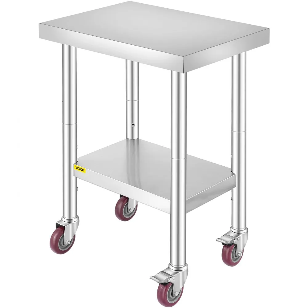 Pracovný stôl z nehrdzavejúcej ocele 609,6 x 457,2 x 863,6 mm, nerezový cateringový pracovný stôl s nosnosťou 100 kg, stôl na prípravu jedla, komerčný pracovný stôl