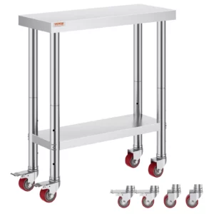 Pracovný stôl z nehrdzavejúcej ocele pre catering 762 x 304,8 x 863,6 mm, nosnosť približne 100 kg, stôl na prípravu jedla, komerčný pracovný stôl do kuchyne, baru, reštaurácie, 4 nastaviteľné nohy