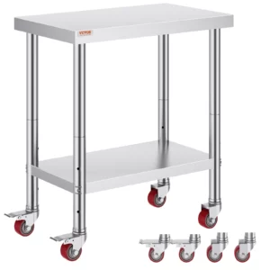 Pracovný stôl z nehrdzavejúcej ocele pre catering 762 x 457,2 x 863,6 mm, nosnosť cca 150 kg, stôl na prípravu jedla, komerčný pracovný stôl do kuchyne, baru, reštaurácie, 4 nastaviteľné nohy