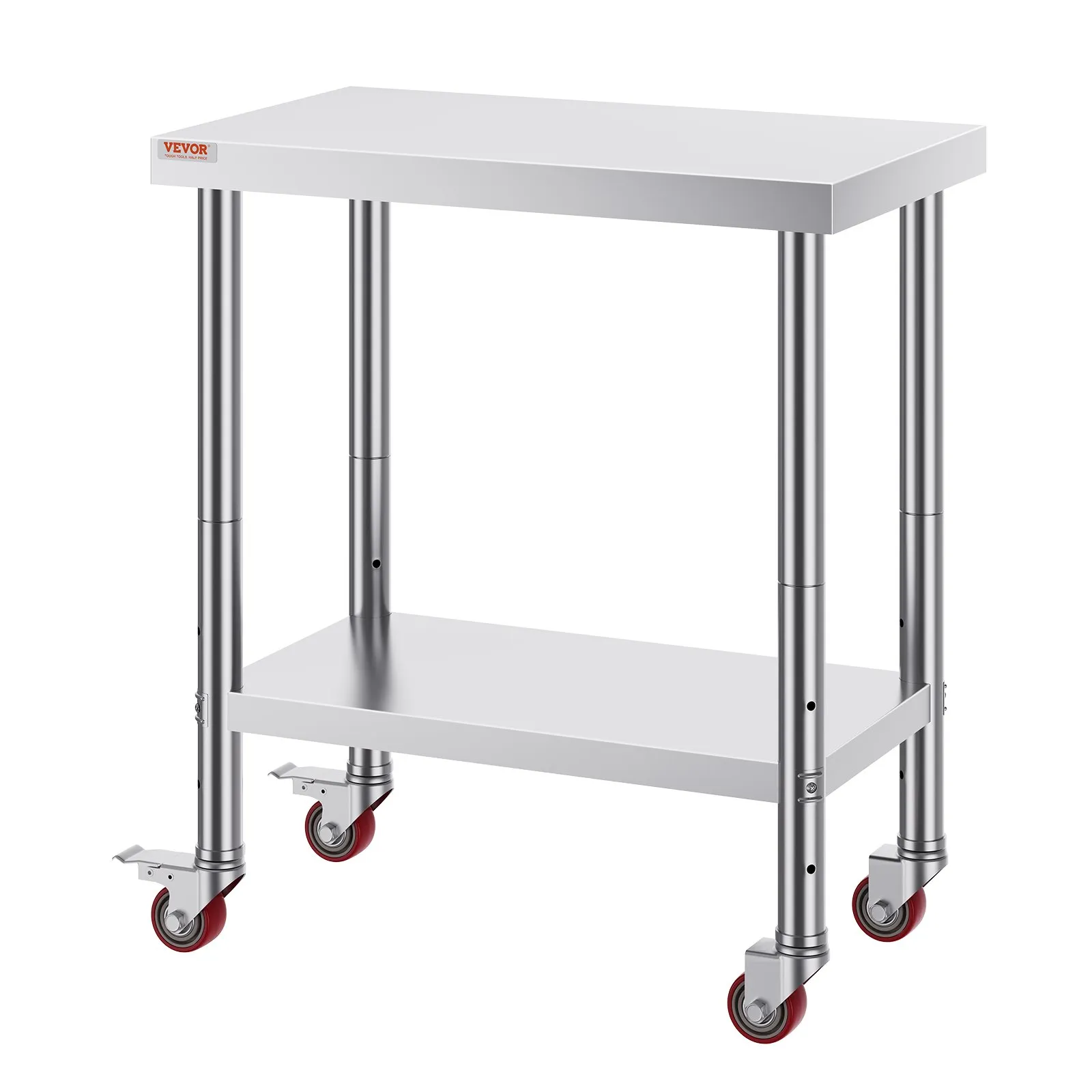 Pracovný stôl z nehrdzavejúcej ocele pre catering 762 x 457,2 x 863,6 mm, nosnosť cca 150 kg, stôl na prípravu jedla, komerčný pracovný stôl do kuchyne, baru, reštaurácie, 4 nastaviteľné nohy – Obrázok 5