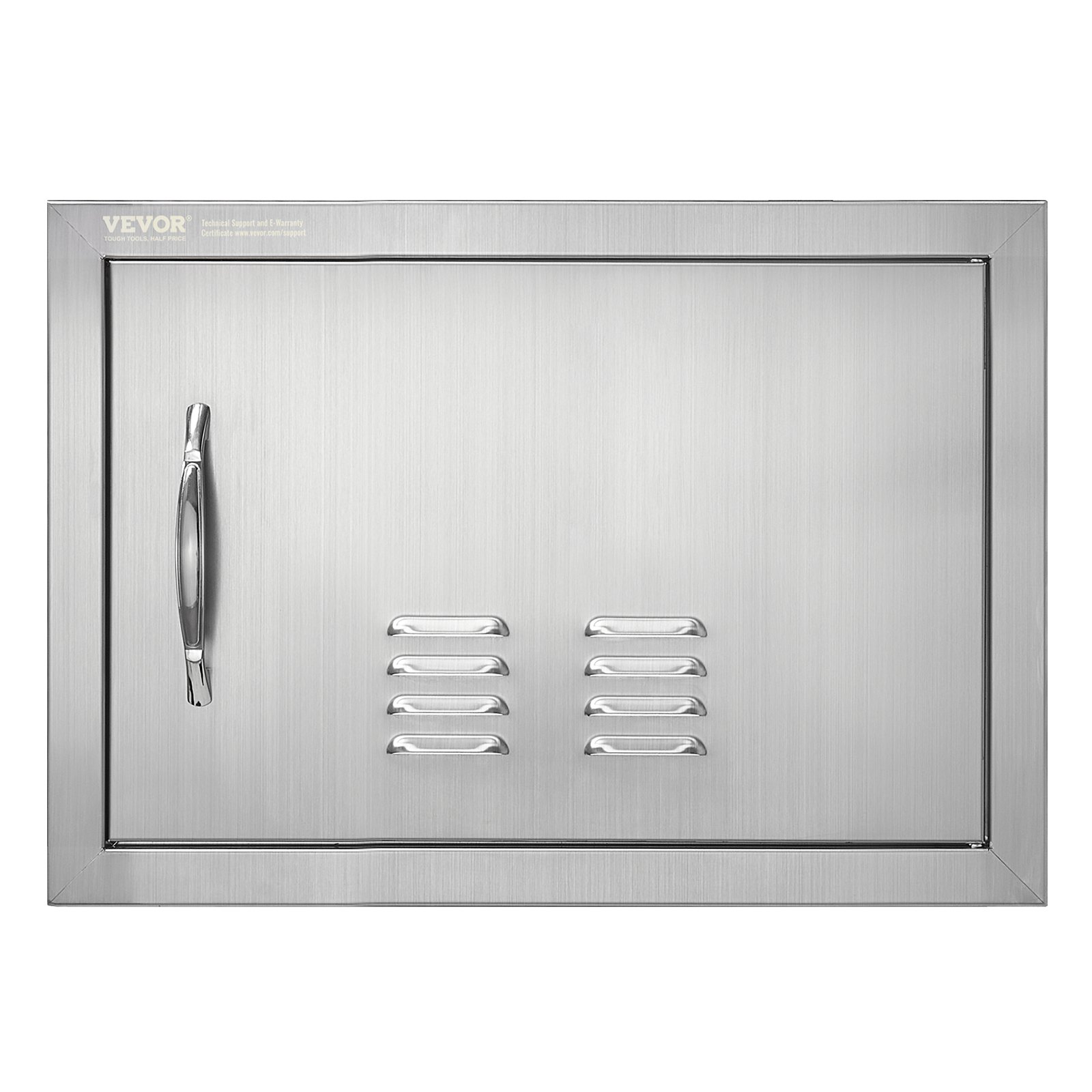 Prístupové dvierka ku grilu 508 x 356 mm, Jednoduché vonkajšie kuchynské dvierka, Zapustené dvierka z nehrdzavejúcej ocele, Zvislé nástenné dvierka s úchytkou a vetracími otvormi, pre grilovací ostrovček, grilovaciu stanicu, vonkajšiu skrinku – Obrázok 4