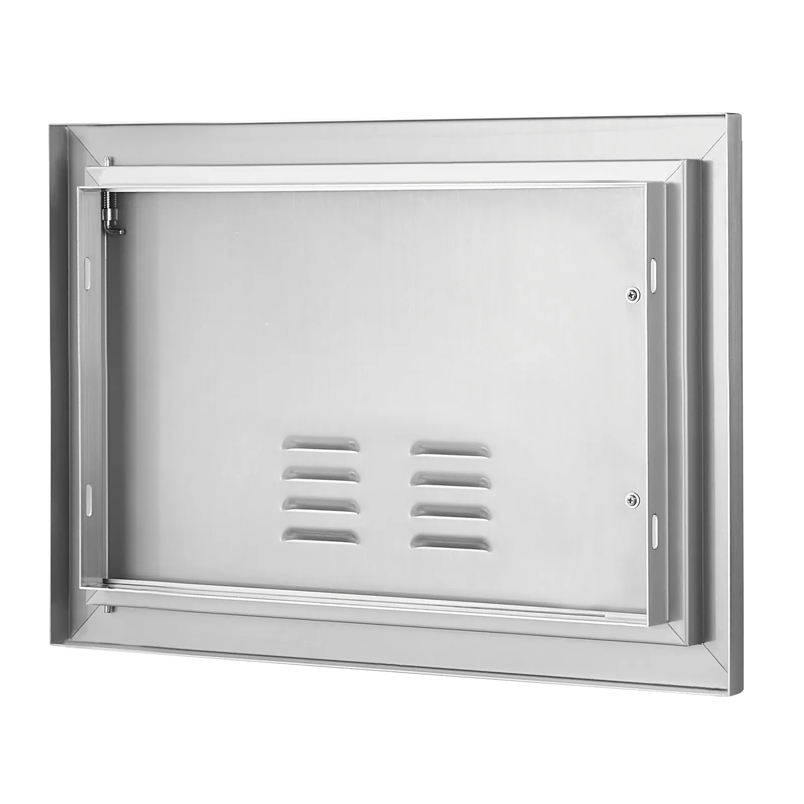 Prístupové dvierka ku grilu 508 x 356 mm, Jednoduché vonkajšie kuchynské dvierka, Zapustené dvierka z nehrdzavejúcej ocele, Zvislé nástenné dvierka s úchytkou a vetracími otvormi, pre grilovací ostrovček, grilovaciu stanicu, vonkajšiu skrinku – Obrázok 2