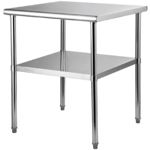 Komerčný nerezový pracovný stôl 76,2 x 76,2 x 91,4 cm, dvojúrovňový nerezový pracovný stôl, demontážny stôl, catering, nosnosť 226 kg + 136 kg, komerčný kuchynský stôl, prípravný stôl, kuchynský nábytok