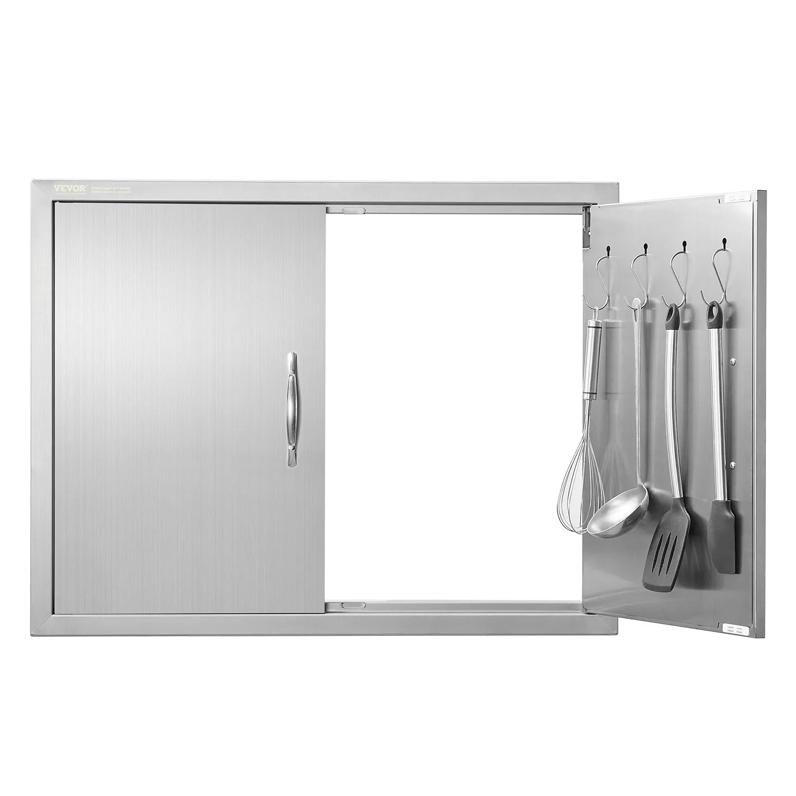 Prístupové dvierka ku grilu 787 x 609 mm, Dvojité vonkajšie kuchynské dvierka, Zapustené dvierka z nehrdzavejúcej ocele, Dvojstenné zvislé dvierka s úchytkami a háčikmi, pre grilovací ostrovček, grilovaciu stanicu, vonkajšiu skrinku