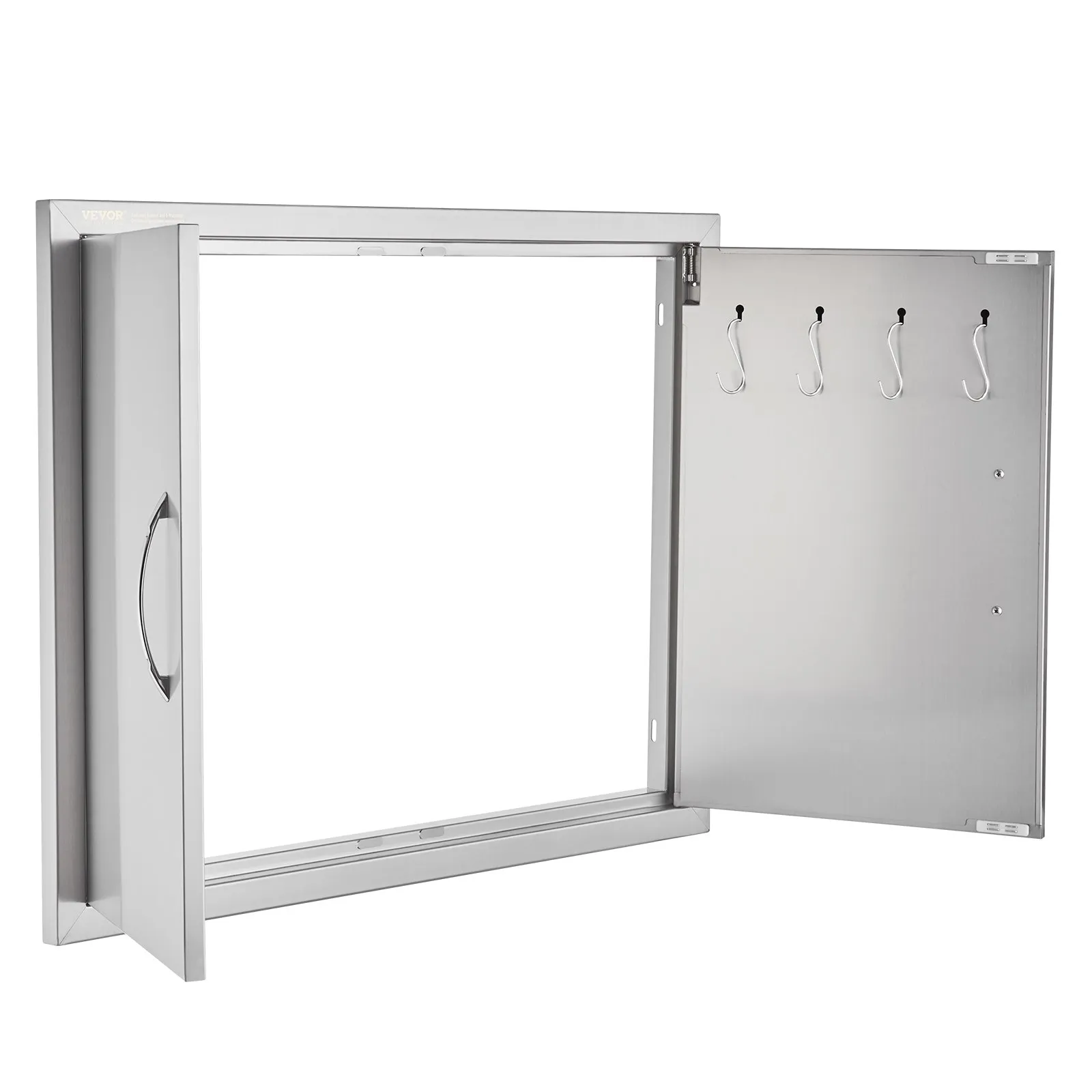 Prístupové dvierka ku grilu 787 x 609 mm, Dvojité vonkajšie kuchynské dvierka, Zapustené dvierka z nehrdzavejúcej ocele, Dvojstenné zvislé dvierka s úchytkami a háčikmi, pre grilovací ostrovček, grilovaciu stanicu, vonkajšiu skrinku – Obrázok 4