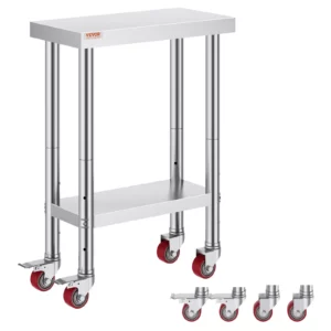 Pracovný stôl z nehrdzavejúcej ocele pre catering 762 x 304,8 x 863,6 mm, nosnosť približne 100 kg, stôl na prípravu jedla, komerčný pracovný stôl do kuchyne, baru, reštaurácie, 4 nastaviteľné nohy