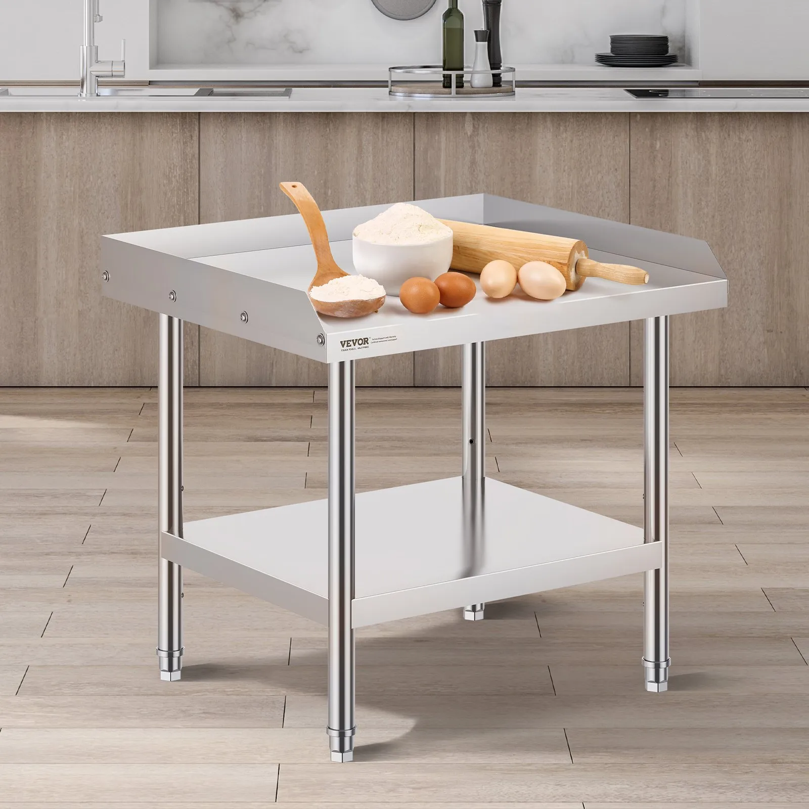 Pracovný stôl z nehrdzavejúcej ocele, komerčný pracovný stôl na prípravu jedál, 610 x 711 x 660 mm, 3-stranná ochrana proti striekajúcej vode, robustný prípravný stôl, pracovný stôl s nastaviteľnou výškou – Obrázok 3