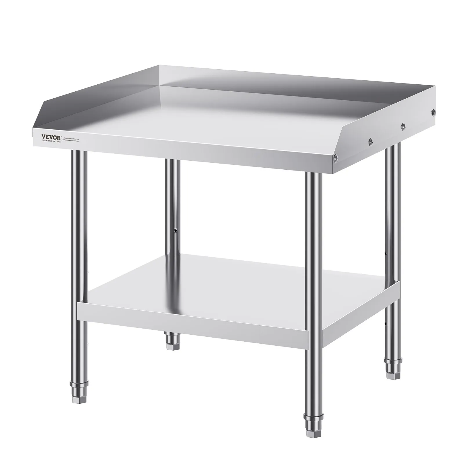 Pracovný stôl z nehrdzavejúcej ocele, komerčný pracovný stôl na prípravu jedál, 610 x 711 x 660 mm, 3-stranná ochrana proti striekajúcej vode, robustný prípravný stôl, pracovný stôl s nastaviteľnou výškou