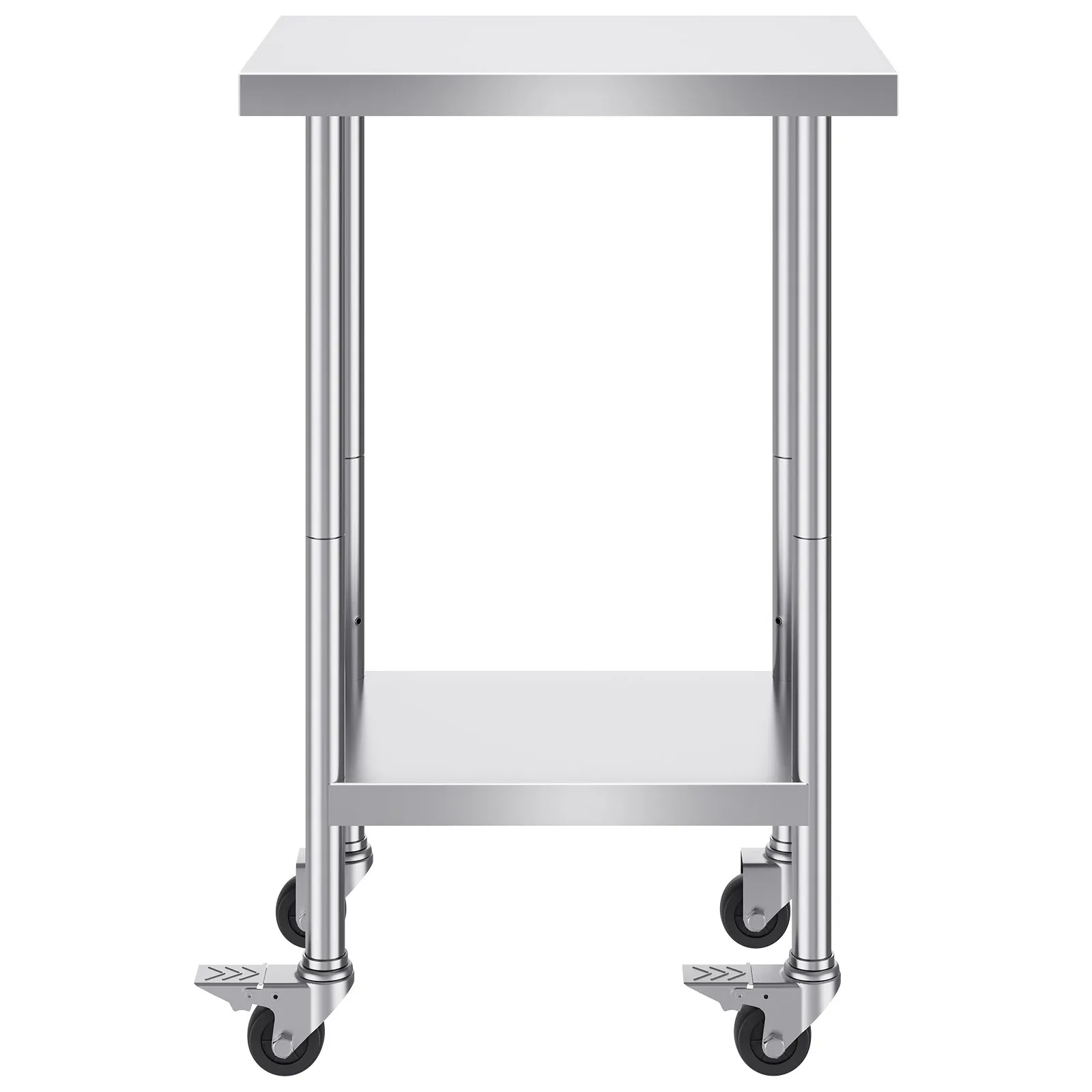 Pracovný stôl z nehrdzavejúcej ocele, prípravný stôl 610 x 457 x 954,6 mm, nosnosť 290 kg, so 4 kolieskami, 3 nastaviteľné výšky, pracovný stôl na prípravu jedál pre komerčné reštaurácie – Obrázok 2