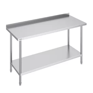 Pracovný stôl z nehrdzavejúcej ocele, komerčný pracovný stôl na prípravu jedál, 610 x 1524 x 914 mm, robustný kovový pracovný stôl s nastaviteľnou výškou pre reštaurácie, domácnosti a hotely