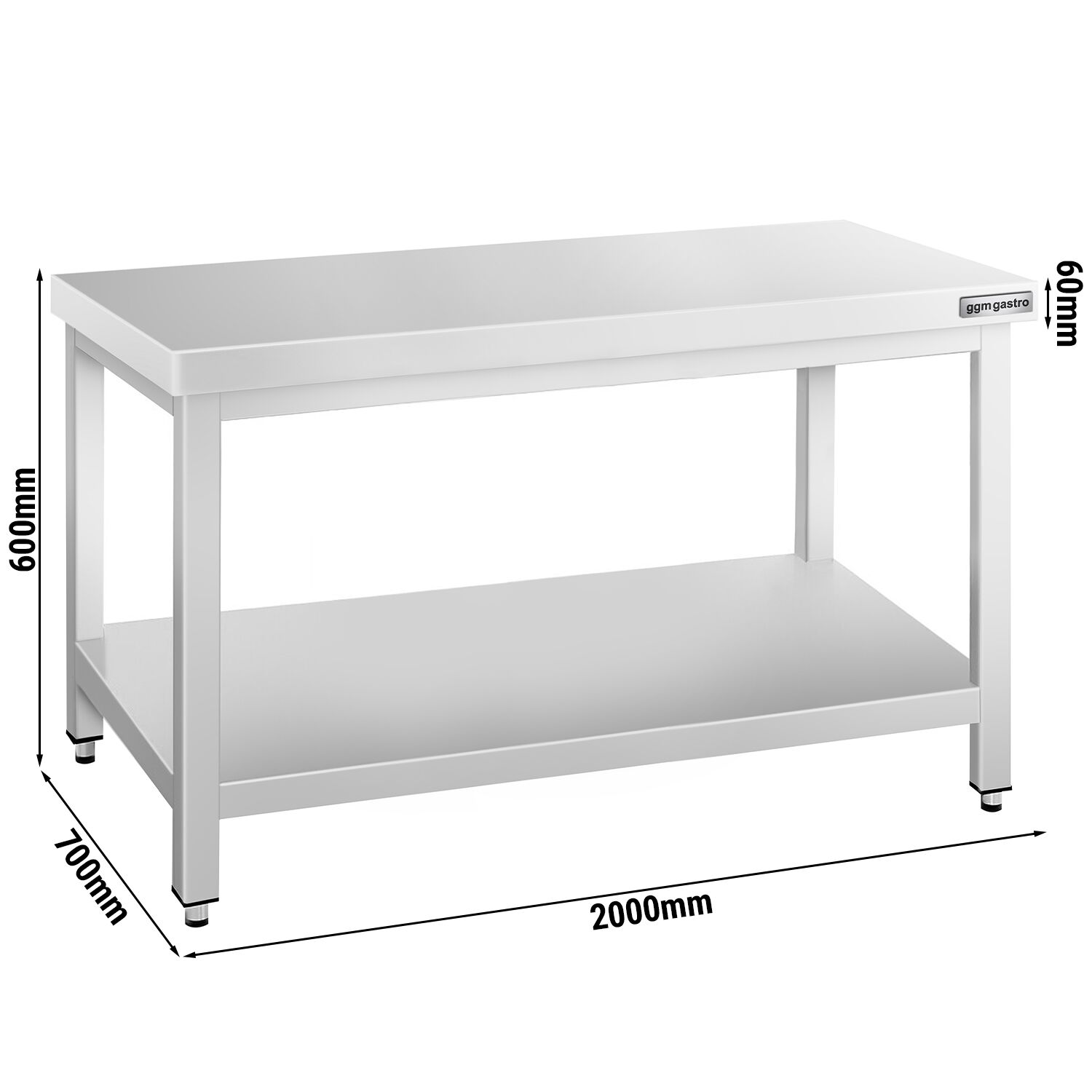 Nerezový podpultový stôl 2000x700mm - so základnou policou – Obrázok 2