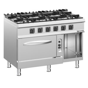 Plynový sporák - 45 kW - 6 horákov - vr. plynové rúry statické a otvorená spodná konštrukcia - 6 kW