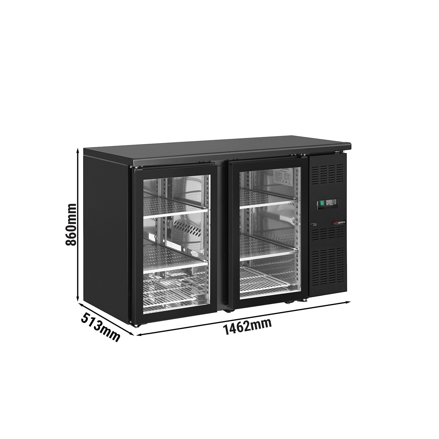 ECO barový a nápojový chladič - 1462 mm - 2 bezrámové sklenené dvere - čierny – Obrázok 4