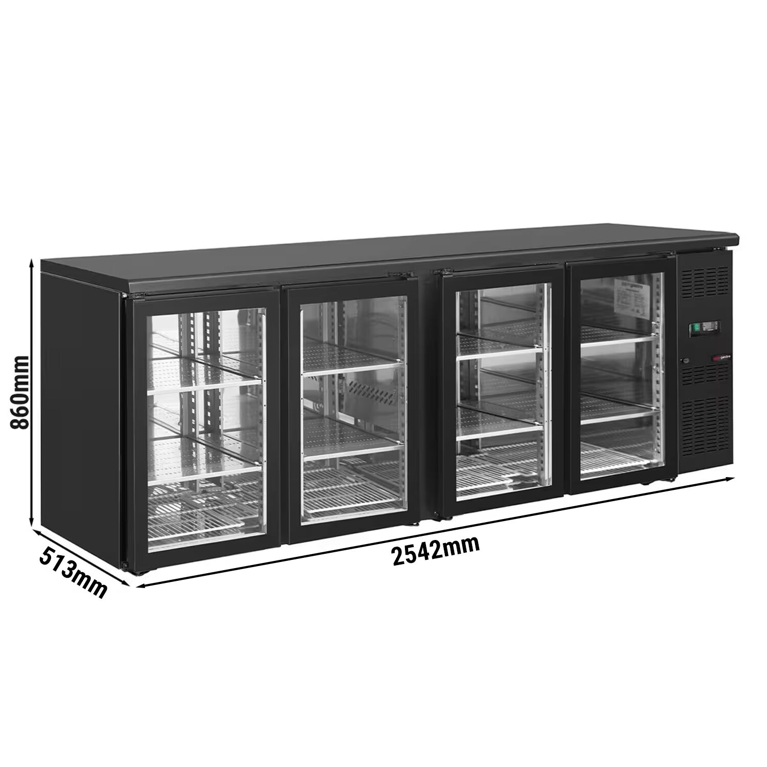 ECO barový a nápojový chladič - 2542 mm - 4 bezrámové sklenené dvere - čierny – Obrázok 4