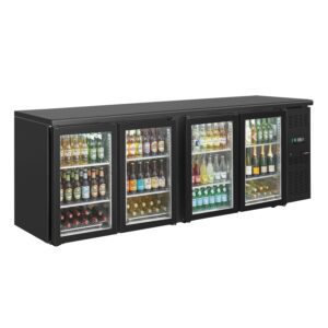 ECO barový a nápojový chladič - 2542 mm - 4 bezrámové sklenené dvere - čierny