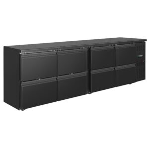 ECO barový a nápojový chladiaci stôl - 2542 mm - s 8 zásuvkami - čierny