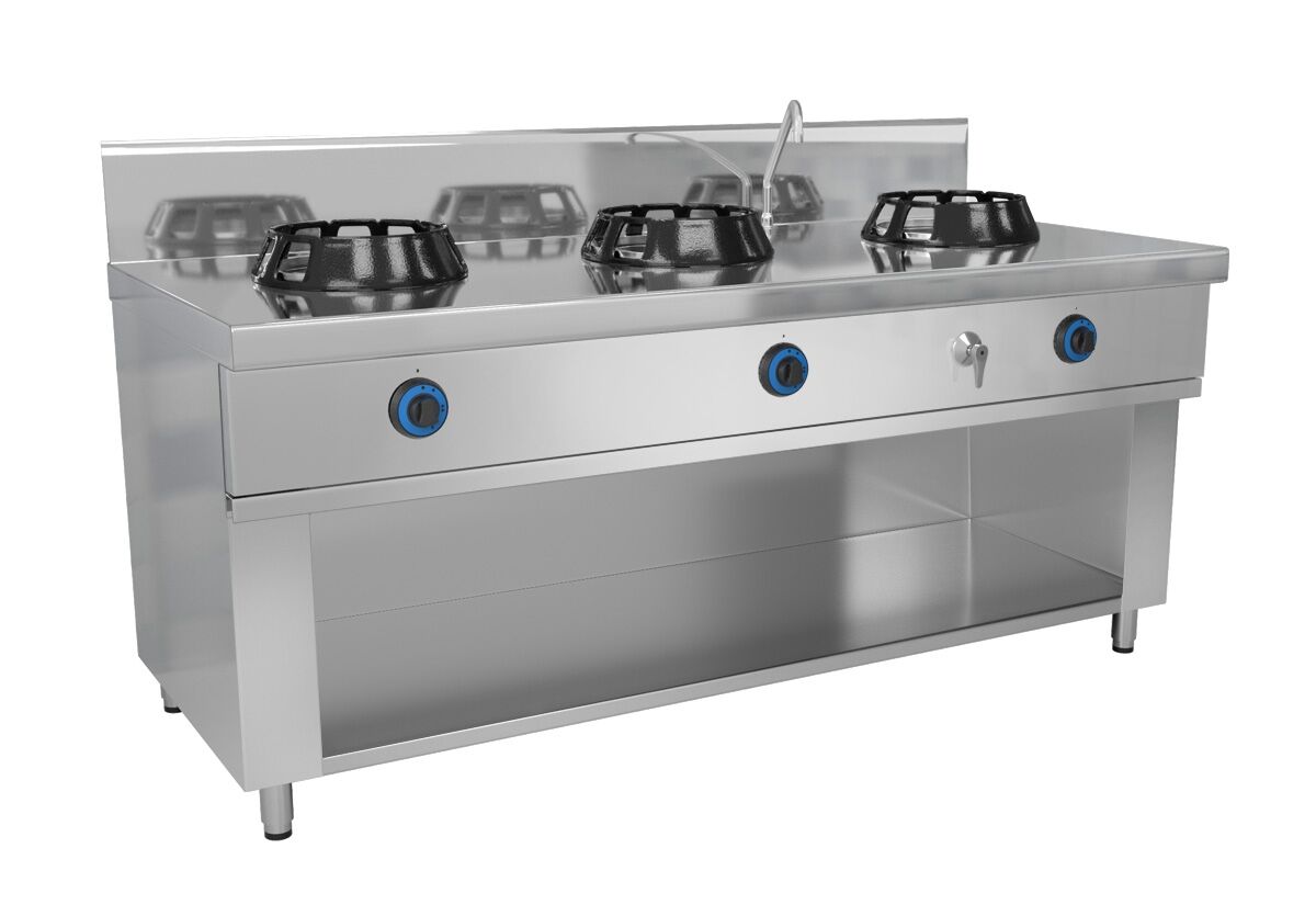 Plynová wok varná doska - 42 kW - 3 horáky - vrátane 1 kohútika