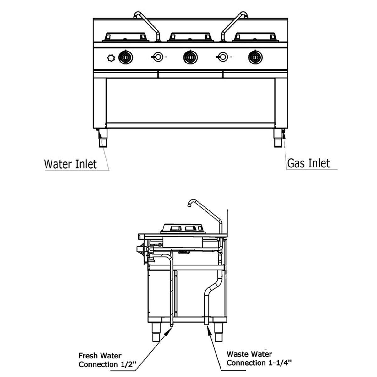 Plynová wok varná doska – 45 kW – 3 horáky – vrátane 2 kohútikov – Obrázok 7