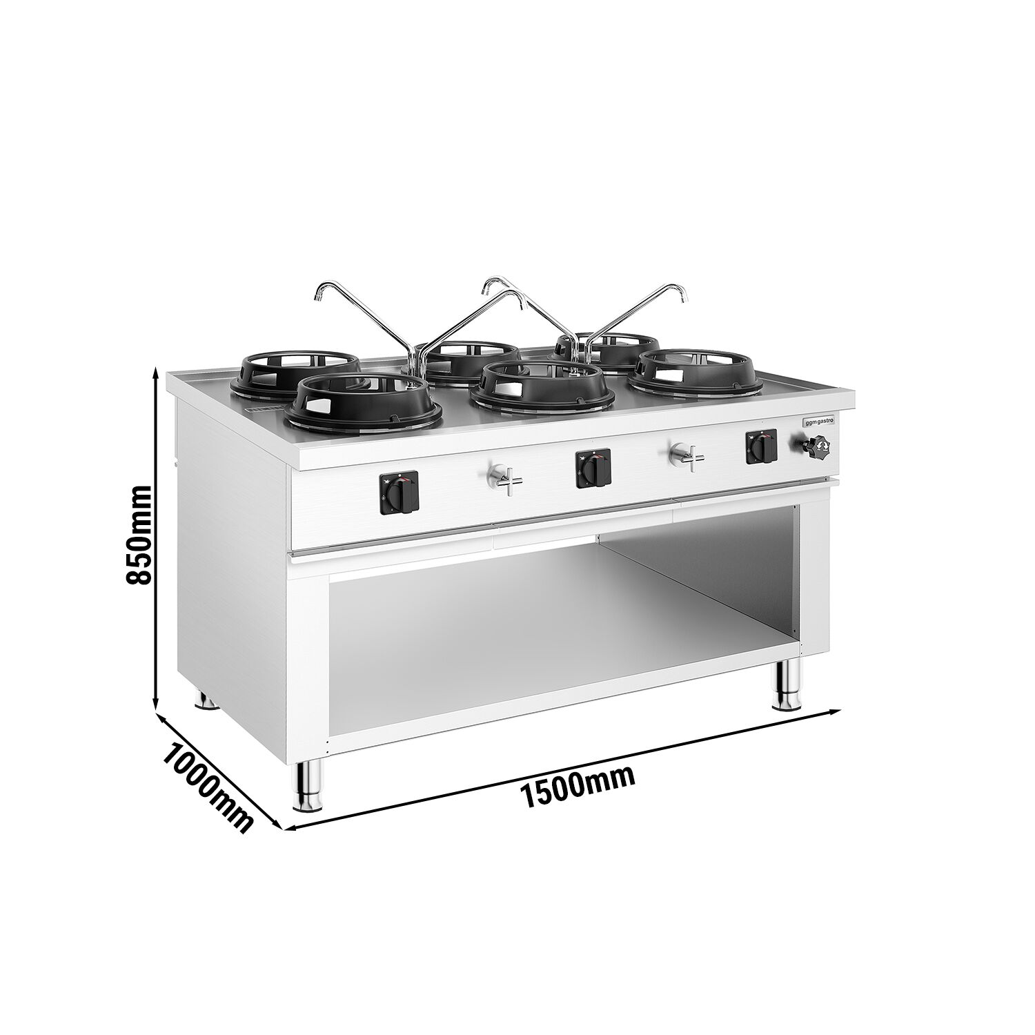 Plynový wok varný ostrovček - 90 kW - 6 horákov - vrátane 4 kohútikov – Obrázok 4