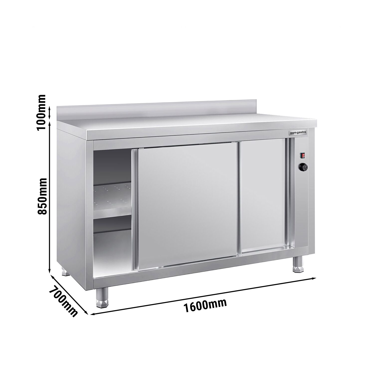 Komerčná vyhrievaná pracovná skriňa s posuvnými dverami PREMIUM – +30–80°C – 1600×700×850 mm – 2,4 kW – Obrázok 4