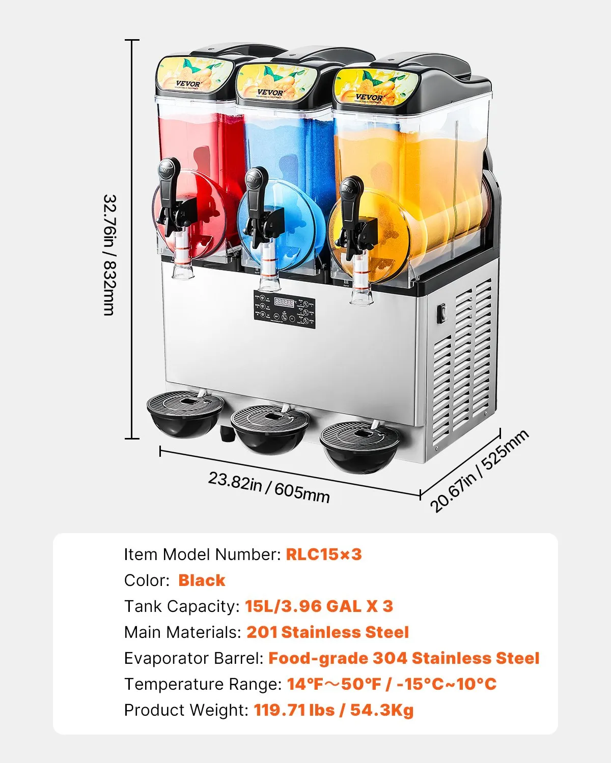 Stroj na ľadovú drť 15l x 3 stroj na ledovú kašu s tromi nádržami, 180-šálkový stroj na smoothie margarita z nehrdzavejúcej ocele, výrobník ledovej kaše na domáce párty, do reštaurácií, kaviarní a barov – Obrázok 6
