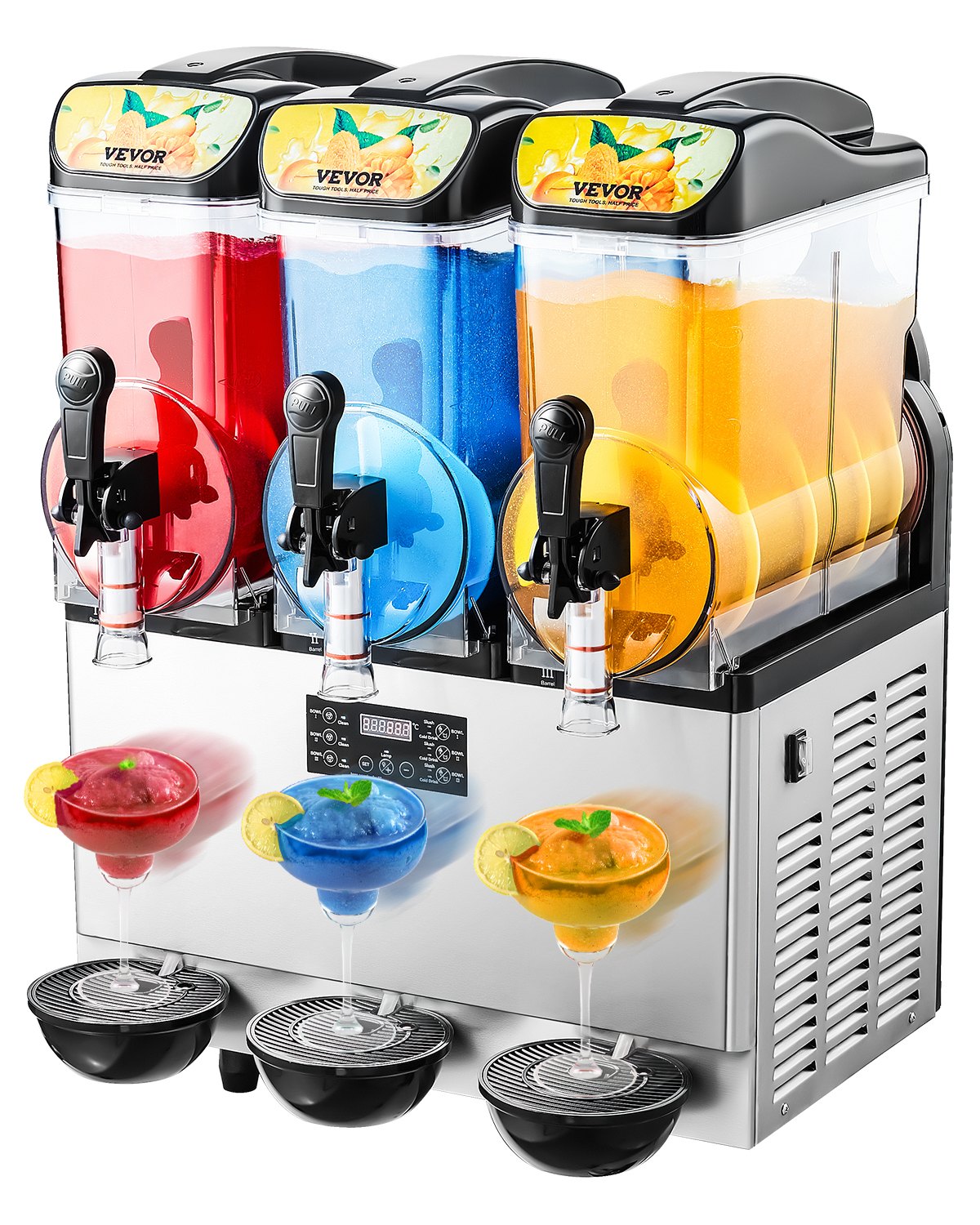 Stroj na ľadovú drť 15l x 3 stroj na ledovú kašu s tromi nádržami, 180-šálkový stroj na smoothie margarita z nehrdzavejúcej ocele, výrobník ledovej kaše na domáce párty, do reštaurácií, kaviarní a barov – Obrázok 5