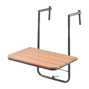 Balkónový stôl , 595x400 mm, Skladací závesný balkónový stôl, Skladací stôl na vonkajšie zábradlie, 4-stupňové nastavenie, Vhodný pre zábradlia od 2,54 do 21 cm, Servírovací stôl na terasu a verandu