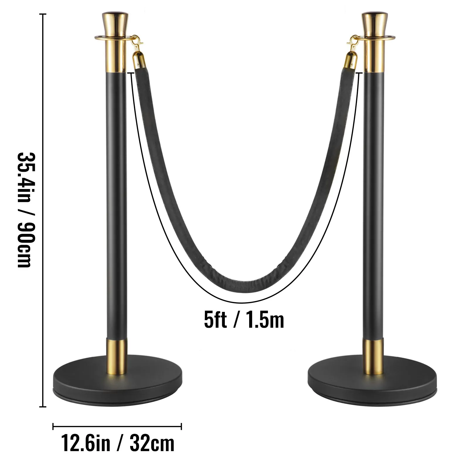 6-dielna sada , výška 90 cm, zábranné pásky, systém na reguláciu davu, zábranné stĺpiky, dĺžka lana 1,5 m, oceľové zábranné stĺpiky pre banky, letiská, štadióny, zábavné centrá, čierne – Obrázok 4